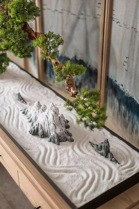 Jardin Zen Interior, Mini Jardin Zen, Indoor Zen Garden, Miniature Zen Garden, Zen Interiors, Mini Zen Garden, Zen Garden Design, Japan Garden, Zen Style