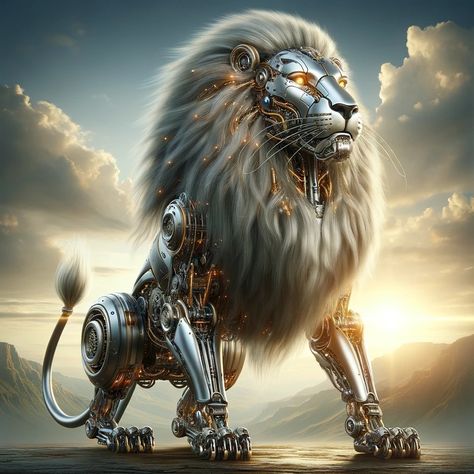 Behold the king of robotic wildlife, our majestic lion🦁✨ #RoboticLion #MajesticMachine #TechRoyalty #EpicRobotics #InnovativeDesign #AIConnectNetwork #ArtificialMajesty #TechnologyMeetsNature #KingOfRobots #FutureIsWild Robot Lion, King John, Majestic Lion, Robot Art, The King, Innovation Design, Cyberpunk, Evolution, Concept Art