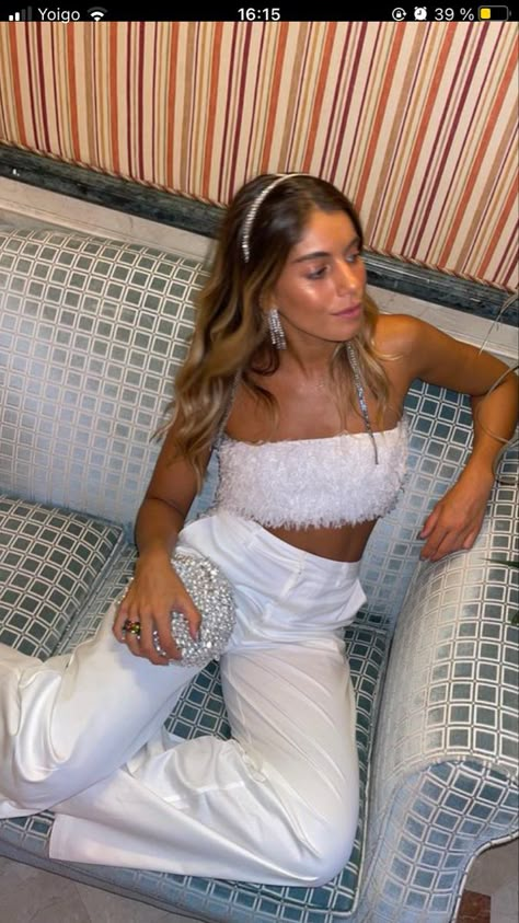 Two Piece Bachelorette Outfit, All White Vegas Outfit, Bachlorette White Outfits, Vegas Bridal Outfit, White Disco Outfit Bachelorette, White Dresses Bachelorette Party, Sparkly White Bachelorette Outfit, Bride Bachelorette Outfit Vegas, Beach Bachelorette Party Bride Outfits