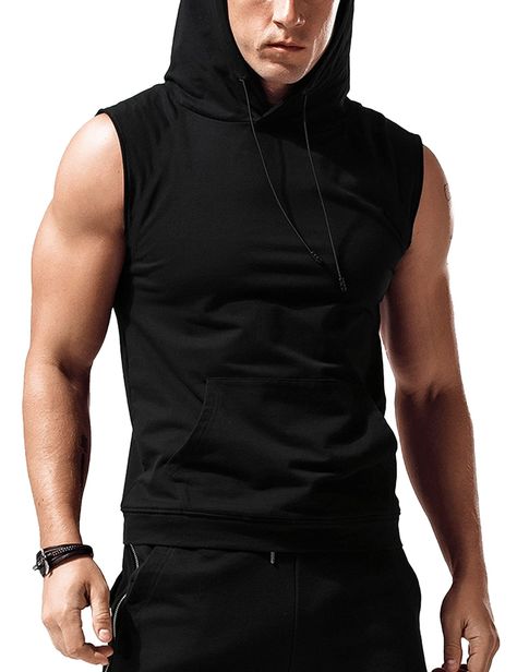 PRICES MAY VARY. 65% Cotton, 30% Polyester, 5% Spandex Pull On closure Do Not Bleach PREMIUM MATERIAL:Soft Fabric.breathable and stretchy,sweat-wicking,keep you dry and comfortable. provides maximum moving and breathability during your workout UNIQUE DESIGN:Mens hooded muscle gym shirt is designed for motion freedom,sleeveless design,solid colors,and a practical kangaroo pocket in front can store your belongs,and the fitted and neat cut off ,The elastic ribbed hem design of the top,allows greate Sleeveless Hoodie Men, Gym Hoodies, Hooded Tank Top, Mens Workout Tank Tops, Tank Top Gym, Ärmelloser Pullover, Men's Workout, Gym Hoodie, Gym Shirt