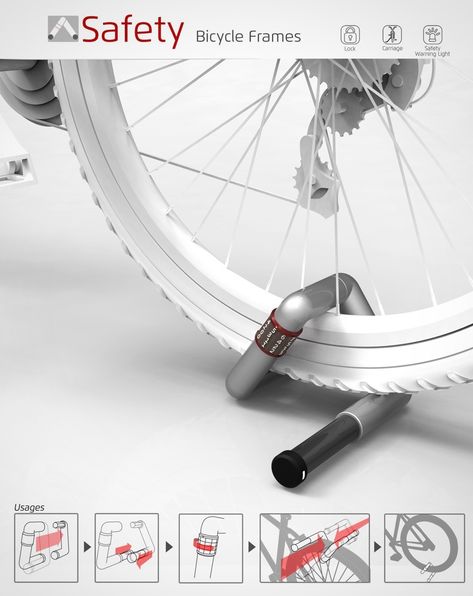 safety_bicycle_frames_02 Bike Lock Ideas, Motorbike Shed, Bike Hacks, Bicycle Store, Bicycle Lock, Bicycle Frames, Bicycle Storage, Bicycle Shop, Bike Lock