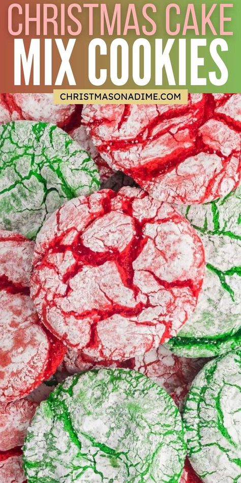 If you are looking for the easiest cookie recipe, make Cake Mix Christmas Cookies. They are fun and festive and loaded with flavor. These Cake Mix Christmas Cookies are the perfect holiday dessert. The bright red and green colors makes these Christmas cookies so festive. These light and fluffy cookies come out moist every time with simple ingredients. #christmasonadime #cakemixchristmascookies #christmascookies Cake Mix Christmas Cookies, Cookie Exchange Ideas, Easiest Cookie Recipe, Christmas Crinkle Cookies, Bread Christmas, Crinkle Cookies Recipe, Best Christmas Cookie Recipe, Easy Christmas Cookie Recipes, Strawberry Cake Mix