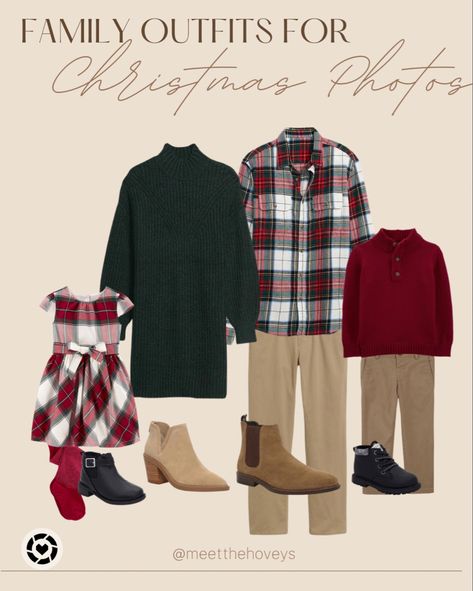 Green And Navy Family Photo Outfits Christmas, Womens Christmas Photo Outfits, Black Buffalo Plaid Christmas Pictures Family, Christmas Theme Family Outfits, Family Of 7 Christmas Pictures, Family Of Three Christmas Pictures Outfits, Christmas Coordinating Outfits, Vintage Truck Christmas Photoshoot Outfit Ideas, Classic Christmas Family Photos