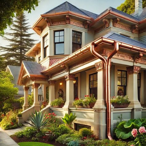 Preserve your historical home's charm with seamless gutters and gutter screens. Learn about box, half-round, and K-style gutters made from copper, galvanized steel, and aluminum. Contact Global Gutter Systems for expert advice and professional installation. Faux Copper Gutters, Gutter Screens, Box Gutter, Seamless Gutters, Copper Gutters, Contra Costa County, How To Install Gutters, Gutter Guard, Rain Gutters