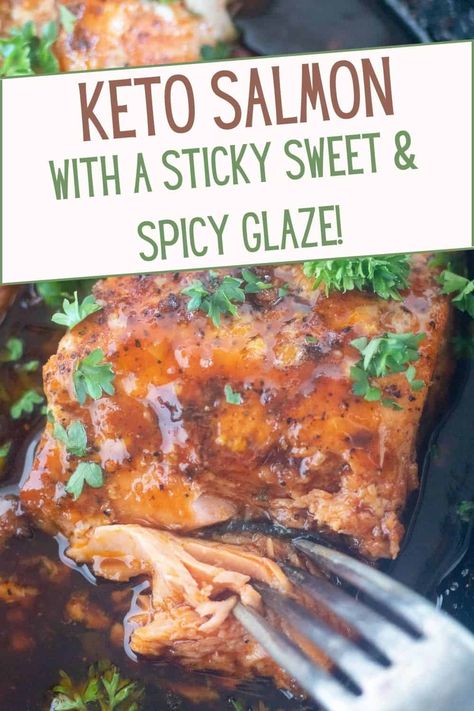 This keto salmon recipe will become a part of your regular weekly dinner rotation! It has a perfectly cooked and flakey inside and crispy skin with no flipping required! It's then smothered in a delicious sweet and spicy sticky sauce and comes together within 30 minutes! Low Carb Salmon Recipes, Sweet Spicy Sauce, Low Carb Salmon, Sticky Sauce, Salmon Marinade, Keto Salmon, Whole30 Dinner Recipes, Sauce For Salmon, Weekly Dinner