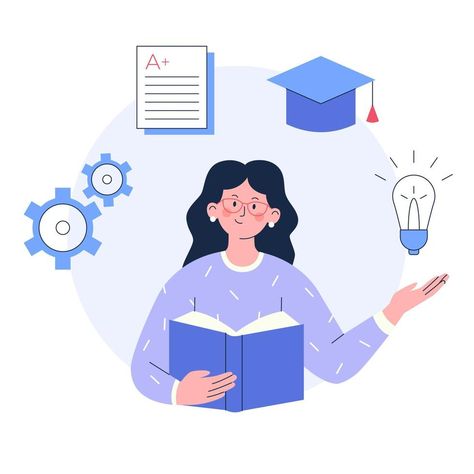 Use Of Technology In Education, Digital Learning Illustration, Teacher Vector Illustration, Case Study Graphic Design, Teacher Illustration Teaching, Teacher Profile Picture, Tutoring Aesthetic, Online Learning Illustration, Teaching Animation