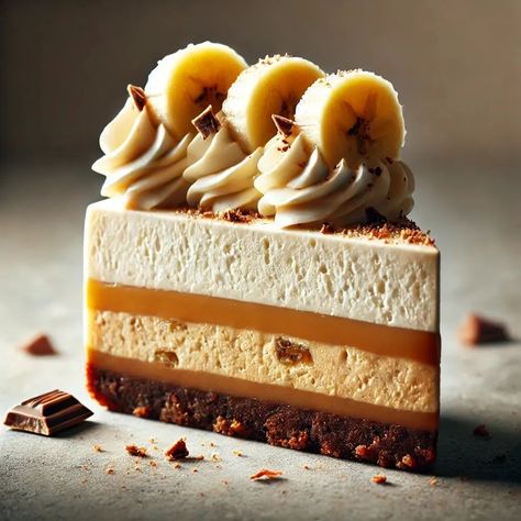 No-Bake Banoffee Cheesecake 🍌🍮 This delicious No-Bake Banoffee Cheesecake features a biscuit crust, smooth caramel, fresh bananas, and a rich vanilla cheesecake filling, topped with whipped cream and chocolate! Ingredients: For the Biscuit Crust: 300 g digestive biscuits 150 g unsalted butter (melted) For the Filling: 150 g caramel (store-bought or homemade) 2 large bananas (sliced into 1 cm rounds) 250 g full-fat cream cheese (room temperature) 50 g icing sugar 1 tsp vanilla extract 150 m... Banana Cake With Caramel, Banoffee Tart, Banoffee Cheesecake, Banoffee Cake, Bakery Photos, Biscuit Crust, Chocolate Ingredients, Lemon Meringue Cheesecake, Vanilla Cheesecake