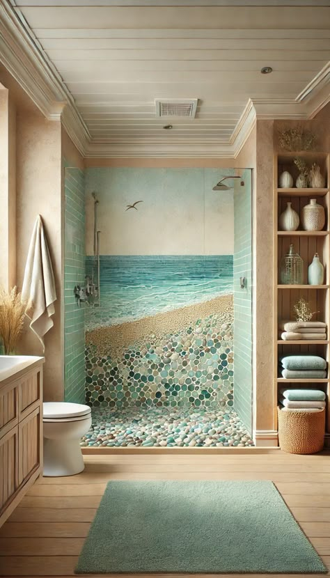 Bathroom Ideas Ocean Theme, Ocean Bathroom Theme, Ocean Bathroom, Beach House Bathroom, Beach Bathroom, Beach House Interior, Dream Bathrooms, Beach Bathrooms, Bath Ideas