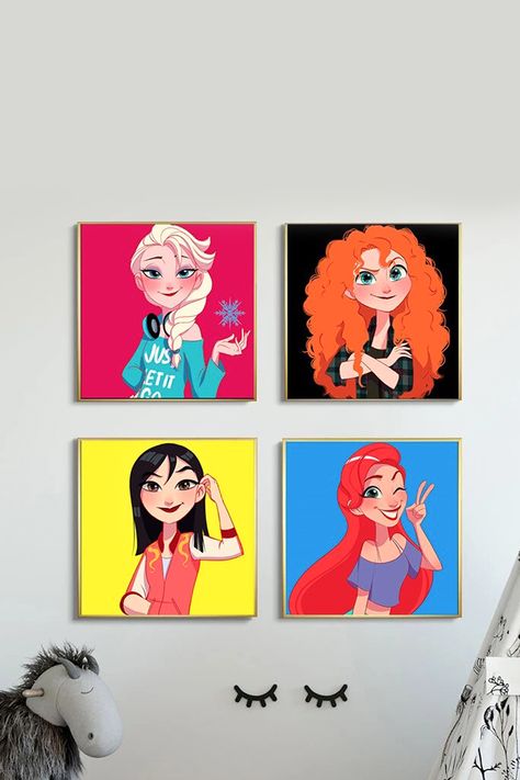 Disney Princess Paintings, Cartoon Canvas Painting, Princess Canvas, Princess Painting, Disney Canvas Art, Cartoon Canvas, Disney Canvas, Disney Princess Characters, Door Signs Diy