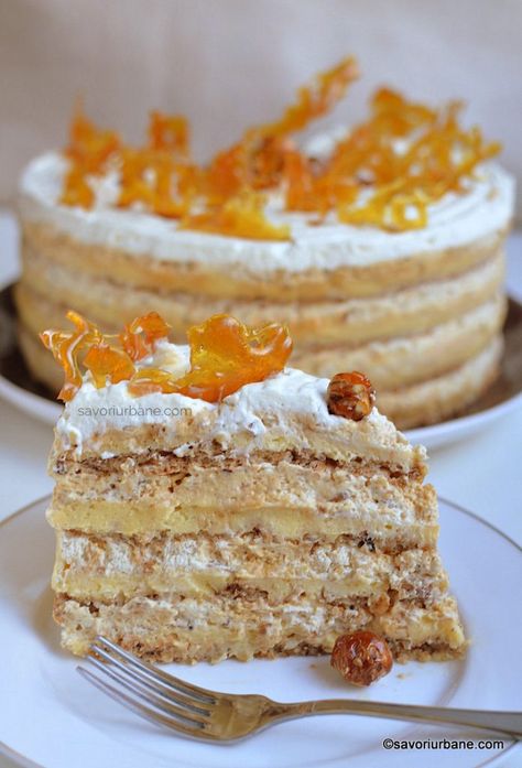 sectiune tort egiptean savori urbane Peach Yogurt Cake, Tort Special, Romanian Desserts, Mini Torte, Delicious Deserts, Yogurt Cake, Different Cakes, Sweet Pastries, Sweet Tarts