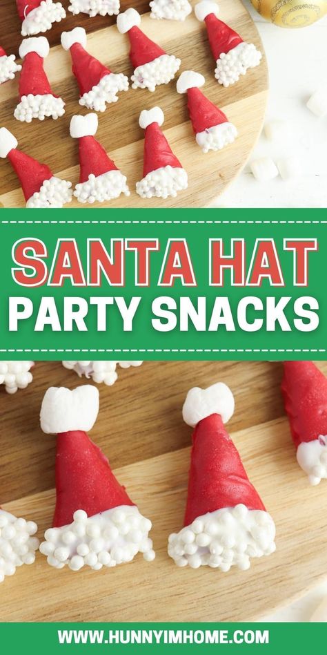 Looking for the best Christmas recipes to make this holiday season? Your kids will love these adorable Bugle Santa hats! They're a sweet and salty treat made with just four ingredients -- corn chips, melting chocolate, sprinkles, and marshmallows. Make these no bake snacks for your next Xmas party at home or in the classroom! Classroom Christmas Party Snacks, Gluten Free Christmas Appetizers, Christmas Snack Mix, Bake Snacks, Chex Mix Christmas, Santa Snacks, Best Christmas Recipes, Salty Treats, Gluten Free Christmas