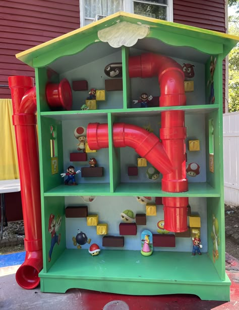 Mario Bros Doll House, Super Mario Doll House Diy, Diy Mario Dollhouse, Diy Super Mario Dollhouse, Dollhouse For Boys Diy, Mario Doll House, Super Hero Doll House For Boys, Boy Dollhouse Diy, Super Mario Play House Diy