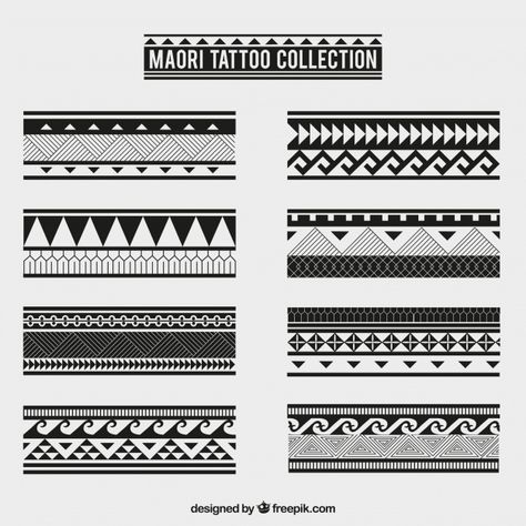 Maori tribal tattoo collection Free Vector Aztec Tattoo Patterns, Maori Architecture, Tattoos Buddha, Maori Tattoo Frau, Maori Tattoo Arm, Stammestattoo Designs, Tato Maori, Tato Salib, Wrist Band Tattoo