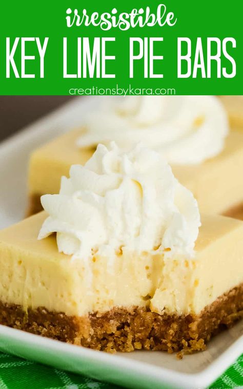 Indulge in the taste of summer with these key lime pie bars. With their creamy texture and zesty lime flavor, they are the perfect balance of sweet and tart. #keylimepiebars #keylimebars @Creations by Kara Creamy Key Lime Pie, Key Lime Recipes, Key Lime Bars, Pie Bars Recipe, Lorann Oils, Key Lime Desserts, Key Lime Pie Bars, Lime Desserts, Sweet Lime