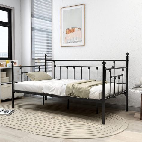 alazyhome Twin Size Metal Daybed Guest Bed Frame for Living Room Bedroom Steel Slat Support No Box Spring Needed Space Saving Black Size:Twin Frame For Living Room, Modern Daybed, Metal Daybed, Space Saving Beds, Bed Foundation, Beds & Bed Frames, Guest Bed, Spare Room, Bedroom Furniture Beds