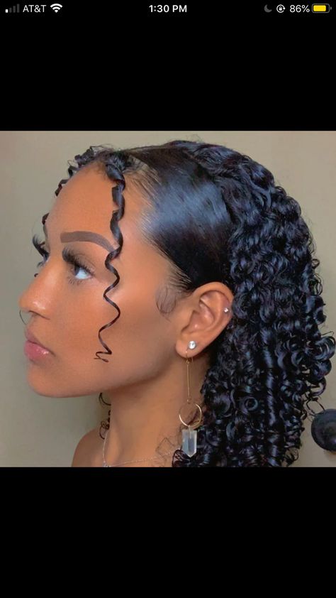 Slick In Front With Curls, Hairstyles Wet Curly Hair, Curly Hairstyles With Rhinestones, Black Hair Curls Hairstyles, Slick Down Curly Hairstyles, Prom Hairstyles For Short Curly Hair Black Women, Curly Down Hairstyles Black, Hair Styles For Short Curly Hair Black Women, Slick Back Bangs With Curly Hair