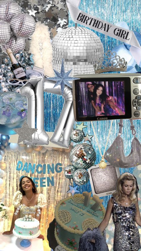 17 Birthday Themes Party Ideas, Mama Mia Themed Birthday Party Ideas, Dancing Queen Themed Birthday, Dancing Queen 17th Birthday Party, 17 Birthday Ideas Decoration, 17 Mamma Mia Party, Mama Mia 16th Birthday Party, Disco 17th Birthday Party, Mamamia Party Theme