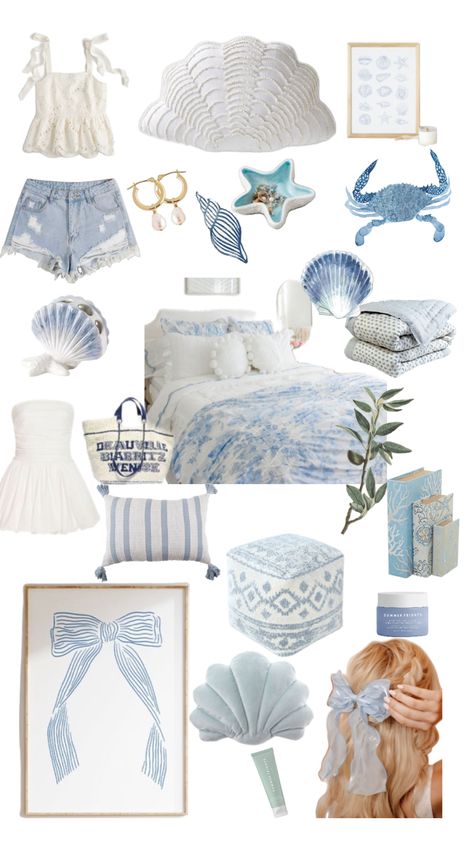 Beach blue aesthetic room decor and style ideas Blue Coastal Granddaughter Bedroom, Pink And Blue Costal Bedroom, Blue Beach Bedroom Ideas, Blue Coastal Bedroom Ideas, Room Ideas Costal Grandaughter, Room Inspo Beach Vibes, Coastal Room Inspiration, Light Pink Coastal Bedroom, Coastal Granddaughter Bedding