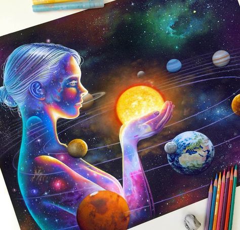 Star Gazing Lady. Glowing Colorful Drawings. Click the image, for more art from Morgan Davidson. Dungeons And Dragons Decor, Dungeons And Dragons Figures, Dungeon Master Screen, Larp Armor, Dungeons And Dragons Miniatures, Dungeons And Dragons Classes, Dragon Decor, Galaxy Painting, Colorful Drawings