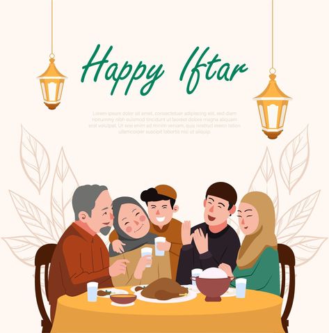 Moslem Family Having Happy Iftar in Ramadan Month Ramadan Family, Happy Iftar, Family Vector Illustration, Ramadan Month, Ramadan Iftar, Family Vector, Free Vectors, Iftar, Vector Background