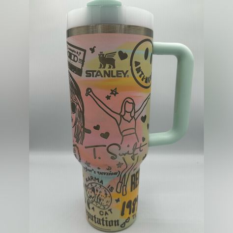 This Is A Stanley Engraved Warm Serene 40 Oz Pastel Stanley Cup, Stanley Taylor Swift, Stanley Cups Aesthetic, Taylor Swift Stanley, Taylor Swift Stanley Cup, Cute Stanley, Stanley Pink, Drink Accessories, Stanley Products