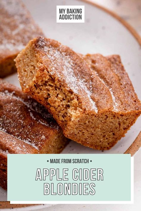 Apple Cider Bar, Soften Brown Sugar, Blondie Bars, Apple Blondies, Blondie Bar, Cider Recipe, Cookie Recipes Homemade, Apple Pie Spice, Fall Dessert