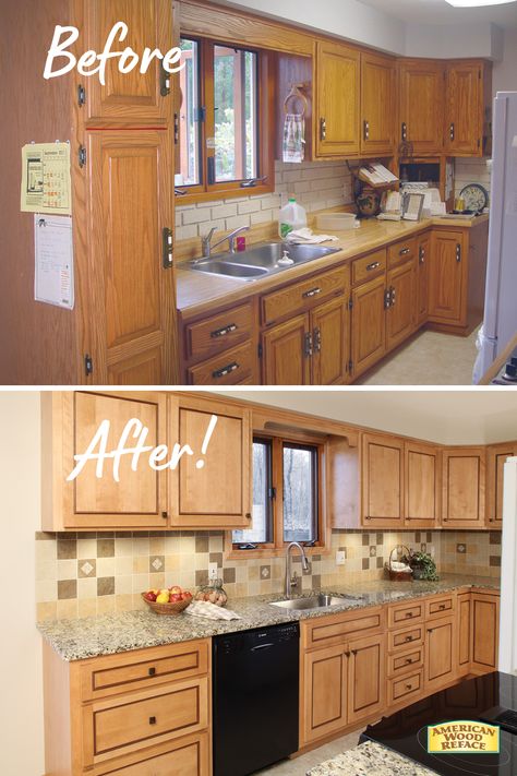 Update Wooden Kitchen Cabinets, Wood Kitchen Cabinets Makeover, Old Wood Kitchen Cabinets Makeover, Old Wood Kitchen Cabinets, Old Wood Kitchen, Kitchen Cabinets Refacing, 1990s Kitchen, Diy Kitchen Cabinets Makeover, Update Kitchen