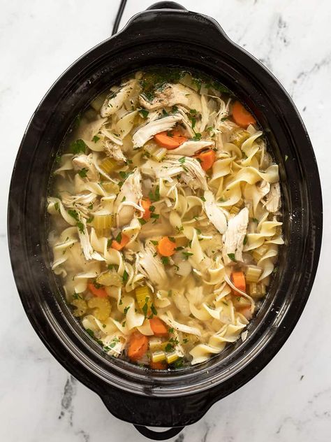 Slow Cooker Chicken Noodle, Slow Cooker Chicken Noodle Soup, Small Slow Cooker, Chicken Noodle Soup Crock Pot, Crockpot Soup, Budget Bytes, Chicken Noodle Soup Homemade, Savoury Recipes, Chicken Slow Cooker Recipes