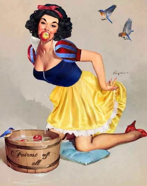 Bad Princess, Disney Pin Up, The Disney Princesses, Snow White Disney, Gil Elvgren, I Love Snow, Pin Up Models, Dark Disney, Twisted Disney