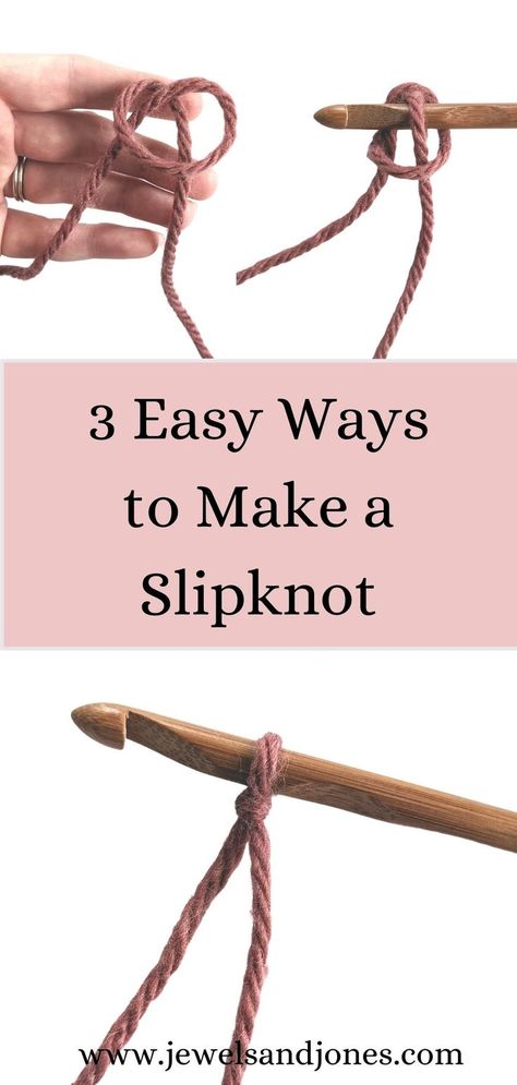 image shows a hand that has yarn and a crochet hook. How To Crochet Slip Knot, How To Crochet For Beginners Slip Knot, Slip Not Crochet, Slipknot Crochet Tutorial, How To Make A Slipknot Crochet, Crochet Slip Knot How To Make, How To Make A Slip Knot Crochet, How To Make A Slip Knot, Slipknot Crochet