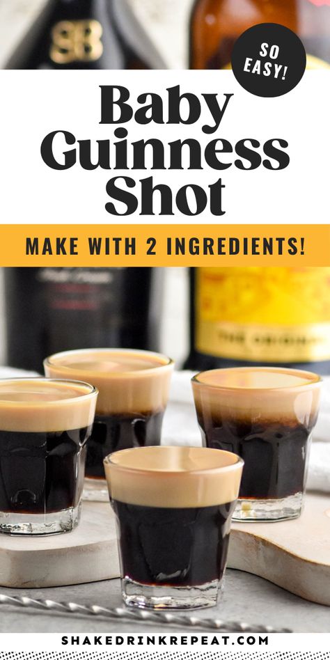 This Baby Guinness Shot recipe looks like a tiny pint of Guinness and tastes so delicious. Kahlua and Bailey's layer up for this boozy coffee shot. Baby Guinness Shot Recipe, Baked Zitti, Kahlua Shots, Bailey Shots, Baby Guinness, Easy Shot Recipes, Chocolate Tequila, Baileys Irish Cream Coffee, Guinness Recipes