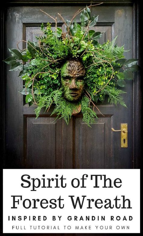 How to make a Spirit in the Forest wreath. A Grandin Road knock-off that looks amazing and you'll have so much fun doing it. #GrandinRoad #spiritoftheforest #greenmanwreath #SpringHomeDecor #DIYHomeDecor #HalloweenWreath #DIYTutorial Forest Wreath, Spirit Of The Forest, Witchy Crafts, Deco Originale, Theme Halloween, Floral Foam, Art Garden, Art Sculptures, Nature Crafts