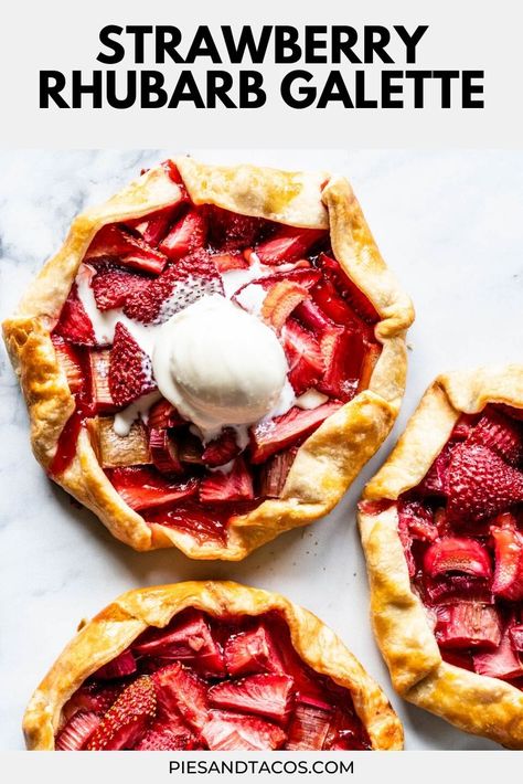 Strawberry Rhubarb Galette #rhubarb #strawberry #galette #pie #tart #summer #spring #dessert Strawberry Rhubarb Galette, Rhubarb Galette, Strawberry Rhubarb Recipes, Galette Recipe, Strawberry Rhubarb Pie, Sweet Tart, Rhubarb Recipes, Baking Company, Strawberry Rhubarb