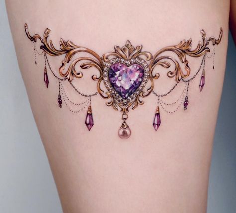 Shoulder Cap Tattoo, Colour Tattoo For Women, Lace Tattoo Design, Gem Tattoo, Tattoos To Cover Scars, Jewel Tattoo, Ankle Tattoos For Women, Diamond Tattoos, Wicked Tattoos