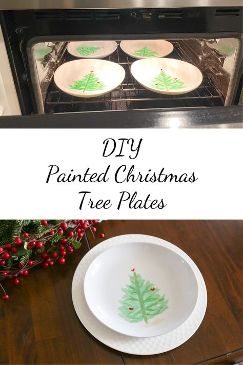 DIY tutorial for a fun holiday craft - Painted Christmas Tree plates! Anyone can make these, you don't have to be an artist. They are easy and you only need a few things to make them. Makes the perfect handcrafted gift or tablescape decor. Change the picture for a fun craft for other holidays as well! Plate Painting Ideas Diy Christmas, Sharpie Plates Diy Ovens, Diy Christmas Plates For Grandparents, Homemade Plates Diy Gifts, Decorate Plates Diy, How To Paint On Plates Diy, How To Paint A Plate Diy, Diy Christmas Plates Sharpie, Diy Plates Decorating For Kids