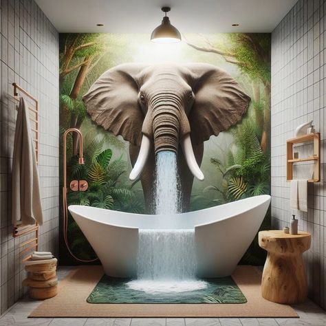 Transform Your Bathroom with an Elephant-Shaped Shower: The Ultimate Guide Bathroom Setup, Decorative Tile Backsplash, Colorful Shower Curtain, Elephant Shower, Shower Time, Safari Theme, Jungle Safari, Spray Pattern, Bath Toys