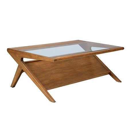 OLLIIX - Rocket Coffee Table with Tempered Glass | INK+IVY Home Wholesale Accent Furniture Living Room, Sleek Coffee Table, Pecan Wood, Coffee Table With Shelf, Tempered Glass Table Top, Solid Coffee Table, Solid Wood Coffee Table, Cool Coffee Tables, Rectangular Coffee Table