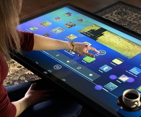 Redefine the way you view home computing with the addition of the touchscreen coffee table to your living room. The first of its kind, this monster sized tablet allows you to simultaneously run Android and Window 8 systems for maximum versatility and utility. 8051 Microcontroller, Coffee Table Computer, Touch Screen Table, Pic Microcontroller, Smart Table, Signal Processor, Hardware Components, Touch Table, Samsung Tablet