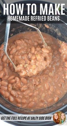 Refried Mexican Beans Recipe, Crock Pot Pinto Beans Mexican, Refried Beans Recipe Mexican, Refried Beans Seasoning, Homemade Mexican Refried Beans, Crockpot Refried Beans Easy, Mexican Beans In Crockpot, Homemade Refried Beans Crockpot, How To Season Refried Beans