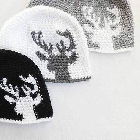 Dylan Deer Silhouette by Lakeside Loops, tapestry crochet pattern for sale on Etsy and Ravelry Hand Pattern, Mochila Crochet, Beau Crochet, Crochet Deer, Expecto Patronum, Confection Au Crochet, Crocheted Hats, Deer Silhouette, Bonnet Crochet