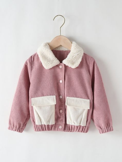 Dusty Pink Casual  Long Sleeve Corduroy Colorblock Other  Non-Stretch Fall/Winter Toddler Girls Clothing Baby Boy Tops, Corduroy Dress, Corduroy Jacket, Toddler Girl Outfits, Girls Jacket, Girls Clothing, Toddler Girls, Dusty Pink, Flap Pocket