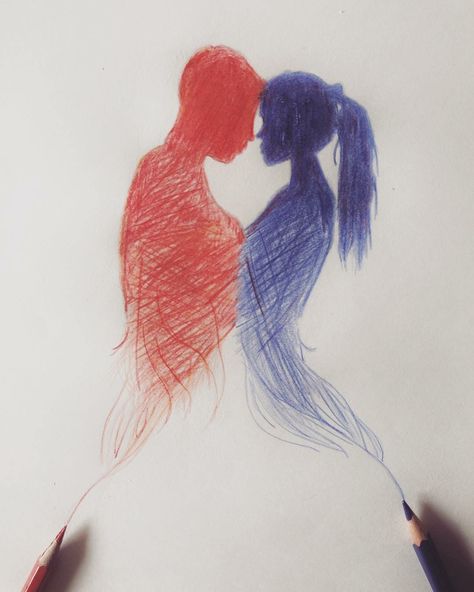 Red Blue And Black Pen Sketch, Red Pencil Sketch, Red And Blue Drawing, Flame Illustration, Black Pen Sketches, Red Hearts Art, Doddle Art, Blue Drawings, Liu Kang