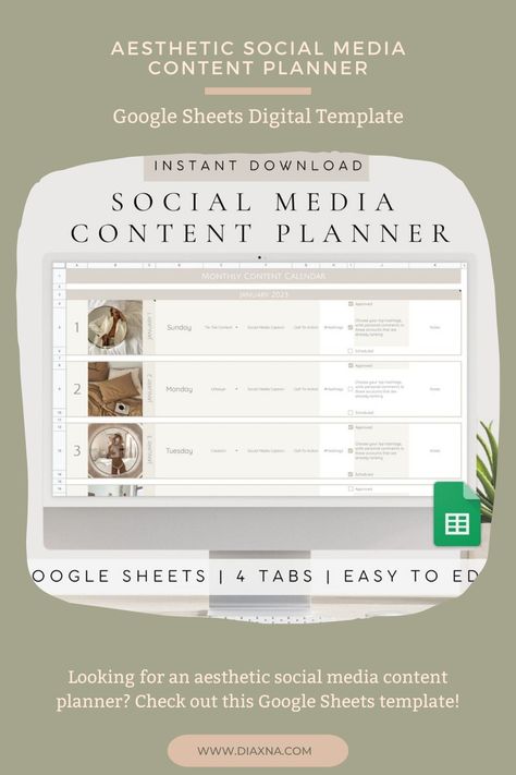 5 Social Media Content Planner Google Sheets AestheticsTemplates — DIAxNA Content Calendar Google Sheets, Social Media Planning Template, Social Media Content Calendar Template, Social Media Planner Template, Content Calendar Template, Social Media Content Planner, Editable Planner, Online Planner, Instagram Planner