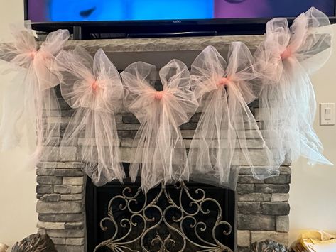 Please also check out my new cute triple pink felt bow garland-link here https://www.etsy.com/listing/1743773289/pink-bow-garland-baby-shower-cake-smash?ref=listings_manager_grid Please like and follow my shop for new weekly designs. Cute stuff for everyone. Handmade-this also makes a super cute girl's room decor over a headboard or vanity. Many other color options available, please message me if you would like another color.  Materials: Pink blush (also available in pale blue and other colors) tulle strung on a pink cotton twine that is looped on the end for easy hanging and each bow is adjustable on the rope. This garland is even dreamier in person-the pictures do not do it justice. This super sweet Pink Bow Garland has 5 bows (approx. 16 in long and 11 in wide) per 6-foot section, pleas Big Pink Bows, Tulle Bows Diy Decoration, Cake With Bows On It, Pink Bow Decorations, Pink Bow Nursery Theme, Bow Wall Decor, Pink Bow Decor, Pretty In Pink Baby Shower Ideas, Bow Themed Party