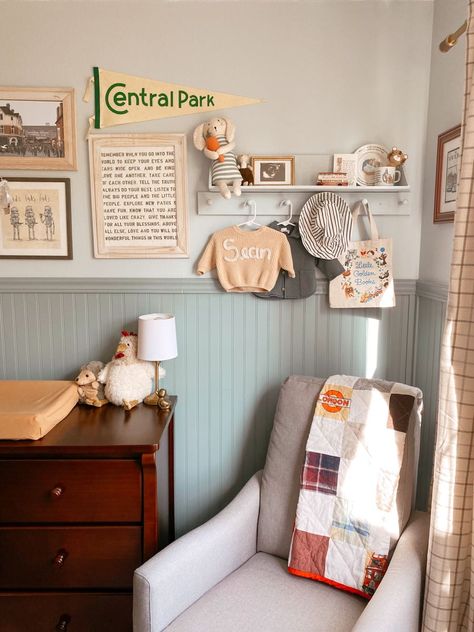 Eclecticvintage baby boy nursery. Vintage Industrial Nursery, Cottage Boy Nursery, Whimsical Vintage Nursery, Vintage Gallery Wall Nursery, Vintage Nursery Ideas Boy, Cottagecore Boy Nursery, Eclectic Nursery Gender Neutral, Blue Vintage Nursery, Cottage Nursery Boy