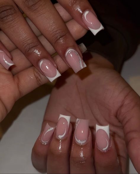 nail inspo | nails | french tips | acrylic | pattern | cute | small | neat | nails | inspo White Tip Acrylic Nails, Tapered Square Nails, Colored Acrylic Nails, White Acrylic Nails, Girly Acrylic Nails, French Tip Acrylic Nails, Her Nails, Work Nails, French Acrylic Nails