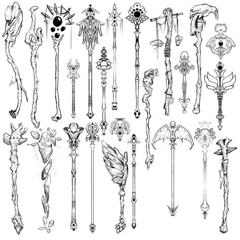 ArtStation - Magic Staff Props, Kerim Turay Staff Drawing Reference, Magic Staff Wizards, Magic Staff Ideas, Magic Wand Drawing, Magical Reference, Tatoo Crown, Staff Drawing, Staff Tattoo, Staff Magic