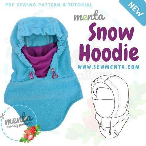 Snow Hoodie helmet compatible PDF SEWING PATTERN TUTORIAL Fleece Winter Hat Pattern, Winter Hat Patterns To Sew Women, Helmet Hood Pattern, Easy Fleece Sewing Projects, Drink Cozy Sewing Pattern, Winter Hats To Sew, Boys Sewing Projects, Balaclava Sewing Pattern Free, Free Balaclava Sewing Pattern