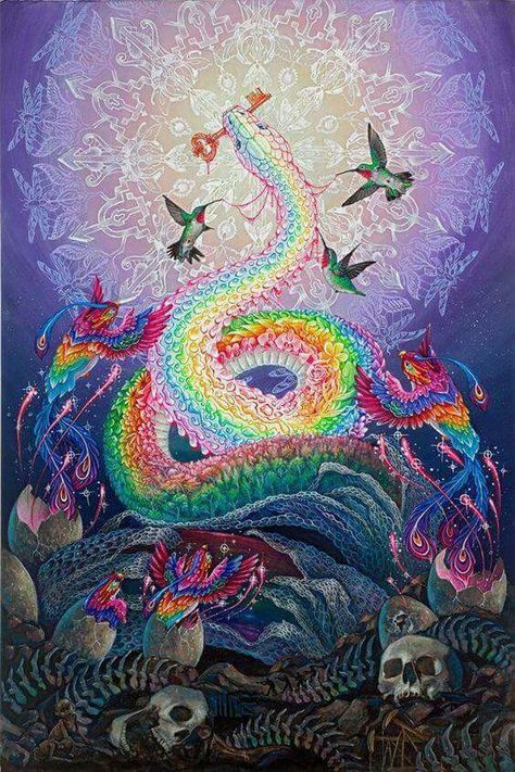 Art Visionnaire, Rainbow Serpent, Psychadelic Art, Psy Art, Visionary Art, Trippy Art, A Dragon, Sacred Art, Spiritual Art