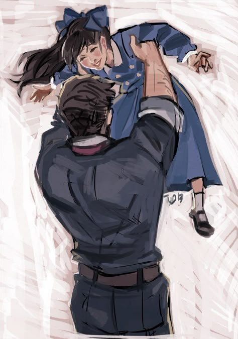 Father Daughter Poses, Bioshock Artwork, Bioshock Infinite Elizabeth, Dad Drawing, Bioshock Art, People Hugging, Sibling Poses, Bioshock Infinite, Father And Daughter